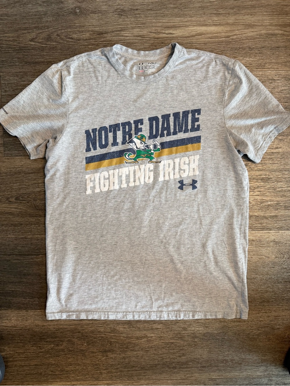 Under Armour Gray Notre Dame Fighting Irish Graphic Tee with Navy & Gold Accents